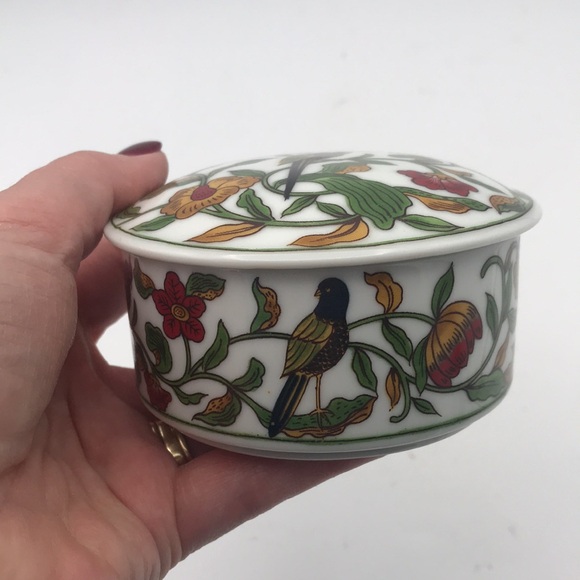 VTG St. Etienne Porcelain Floral Bird Trinket Box Hand Painted - Picture 5 of 9